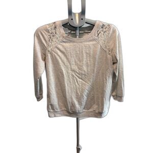 Iris Gray & Ivory Lace Shoulder 3/4 Sleeve Large Top Y2K Elevated PeekabooBasic